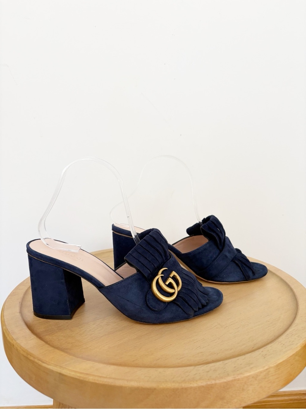 Gucci Kid Scamosciato GG Marmont Fringe Slip On Heel - Picture 3 of 8